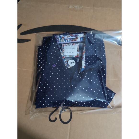 Denim & Flower Navy Blue Polka Dot Floral Shirt, Ricky Singh Button Down, Large - Picture 7 of 7